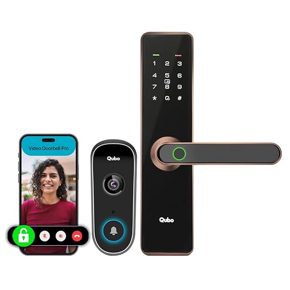 Qubo Smart Door Lock Essential(Copper)+Video Doorbell Pro Combo 