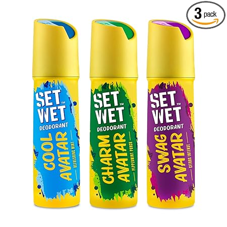 SET WET Deodorant Spray Perfume Cool, Charm & Swag Avatar for men, 150ml (Pack of 3)