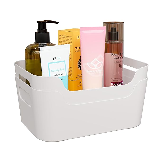 TEX-RO Storage Box and Organiser | Storage Organiser | Organizer Storage Box for Home & Kitchen | Durable Storage Basket & Plastic Basket for Storage (Pack of 2, White)