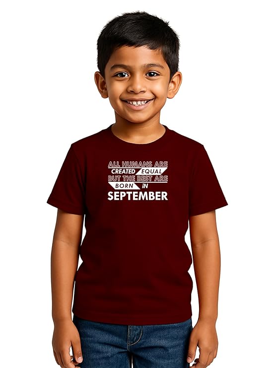 Caseria Kid's Cotton Graphic Printed Half Sleeve T-Shirt - Best Born in September Pattern