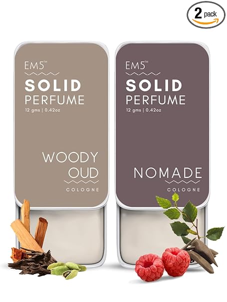EM5 Combo Pack of Alcohol Free Solid Perfumes | Woody Oud & Nomade for Men & Women | Non-Greasy Cologne | Strong & Lasting Fragrance | Gifting Pack for Him & Her
