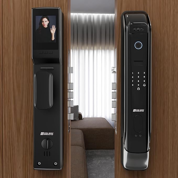 Golens X28 Luxury Smart Door Lock | 7 Ways Unlocking |3D Face ID| Fingerprint | Mobile App | RFID Card | PIN | Mechanical Key |Camera Technology| Keyless Entry Digital Lock, Black