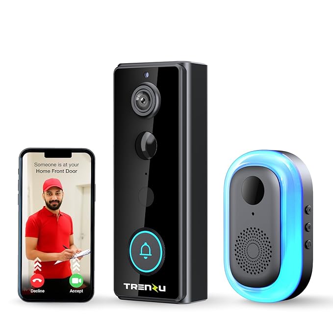 trenzu Smart WiFi Video Door Bell Camera | 1080p Live View, Night Vision, 2-Way Audio, Motion Alerts | Wireless Video Door Camera System for Home | Chime, 25 Days Battery, App Control, Easy Install