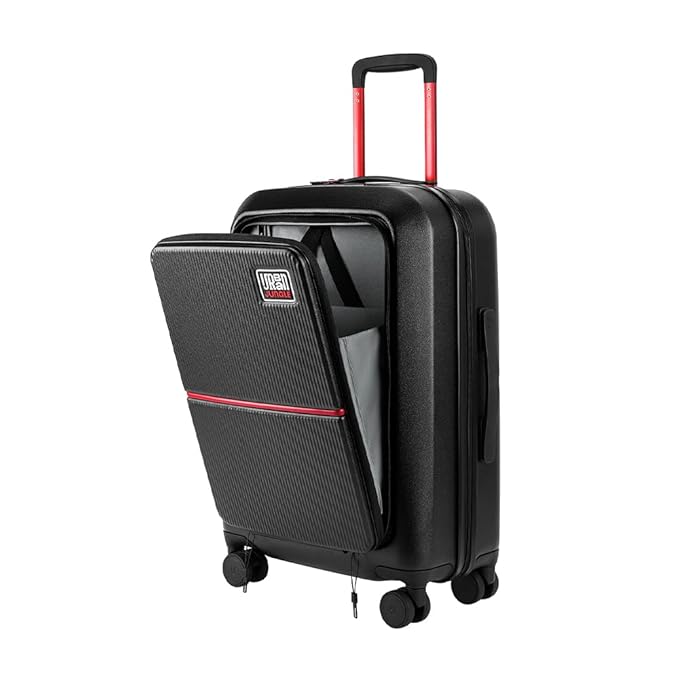 Urban Jungle by Safari, Cabin Trolley Bag with Laptop Compartment, Hardside Polycarbonate Small (55 Cm) Suitcase with USB Charging Socket, 8 Silent Wheel Luggage for Both Men & Women (Black)